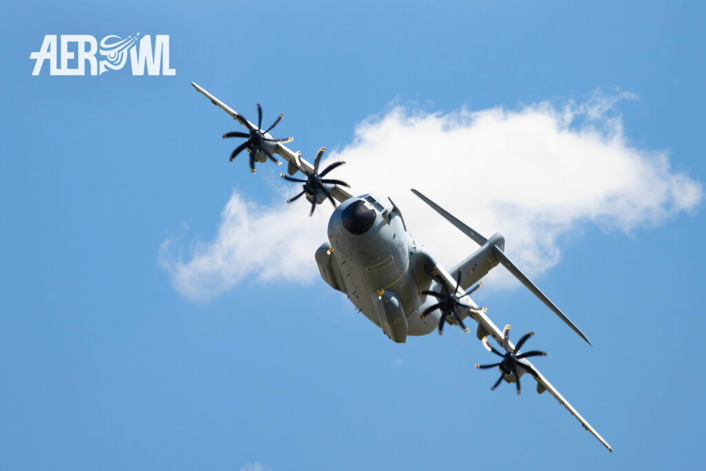 Bundeswehr air display of the Airbus A400M Atlas during the ILA 2024 at the BER airport in Berlin/Brandenburg, Germany.