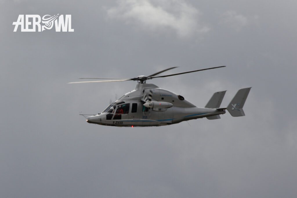 The Airbus Helicopters X3 prototype presentation over the BER airport Berlin-Brandenburg runway during the ILA 2012 in Germany.