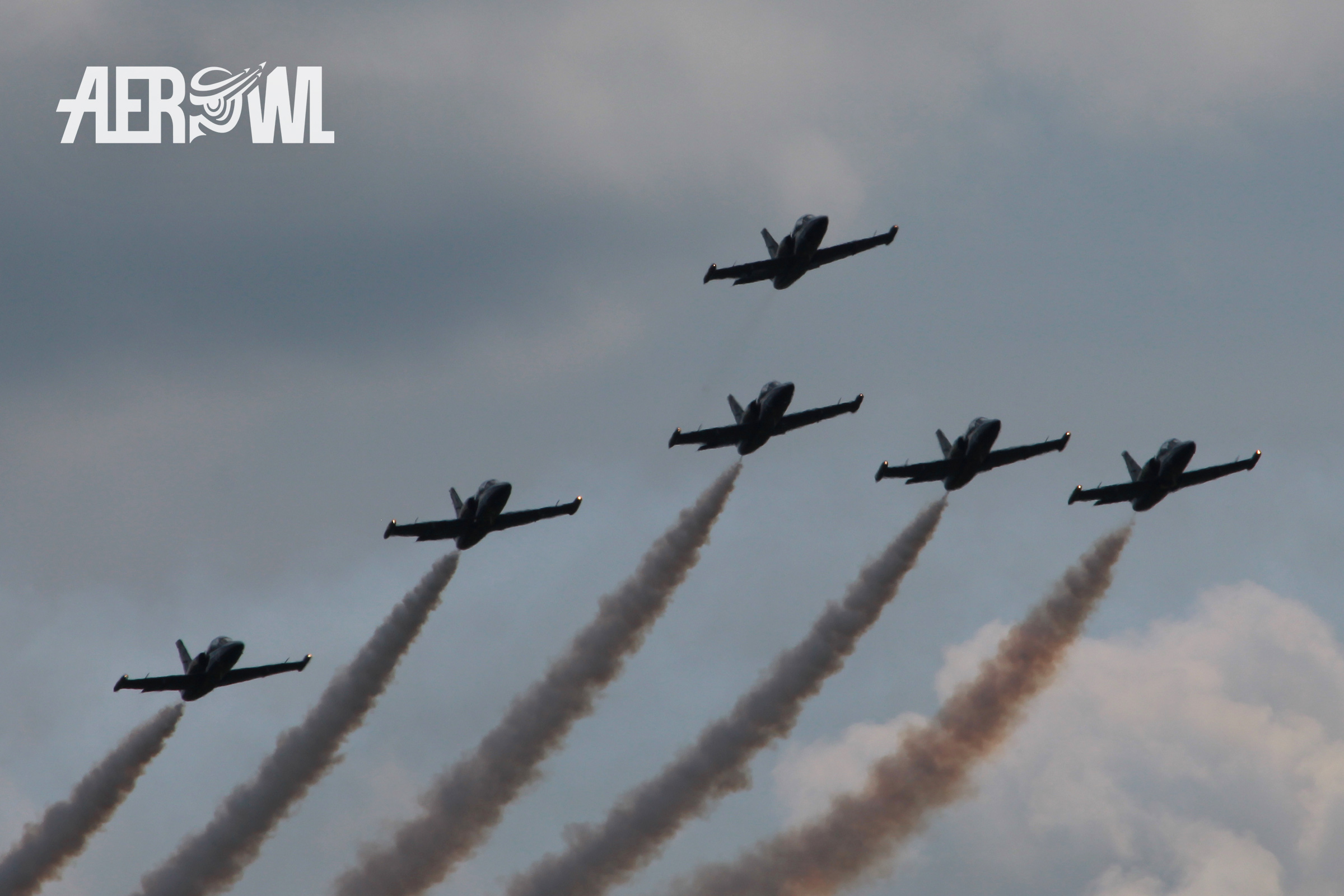 The Breitling Jet Team in their Aero L-39 Albatros jets during the ILA 2014 at the BER airport in Berlin/Brandenburg, Germany.