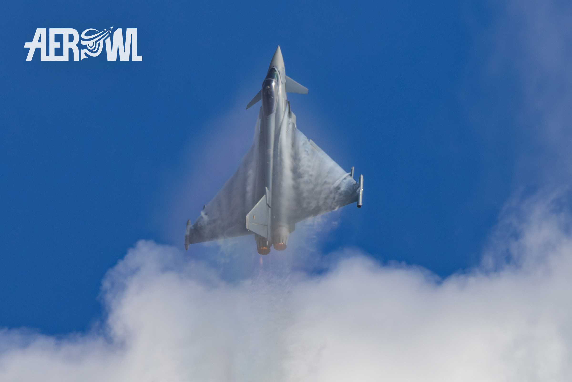 "Noble" breaking thrue the clounds in his Eurofighter Typhoon during his air display at the German Armed Forces Day (Tag der Bundeswehr) 2025 in Jagel, Schleswig-Holstein, Germany.