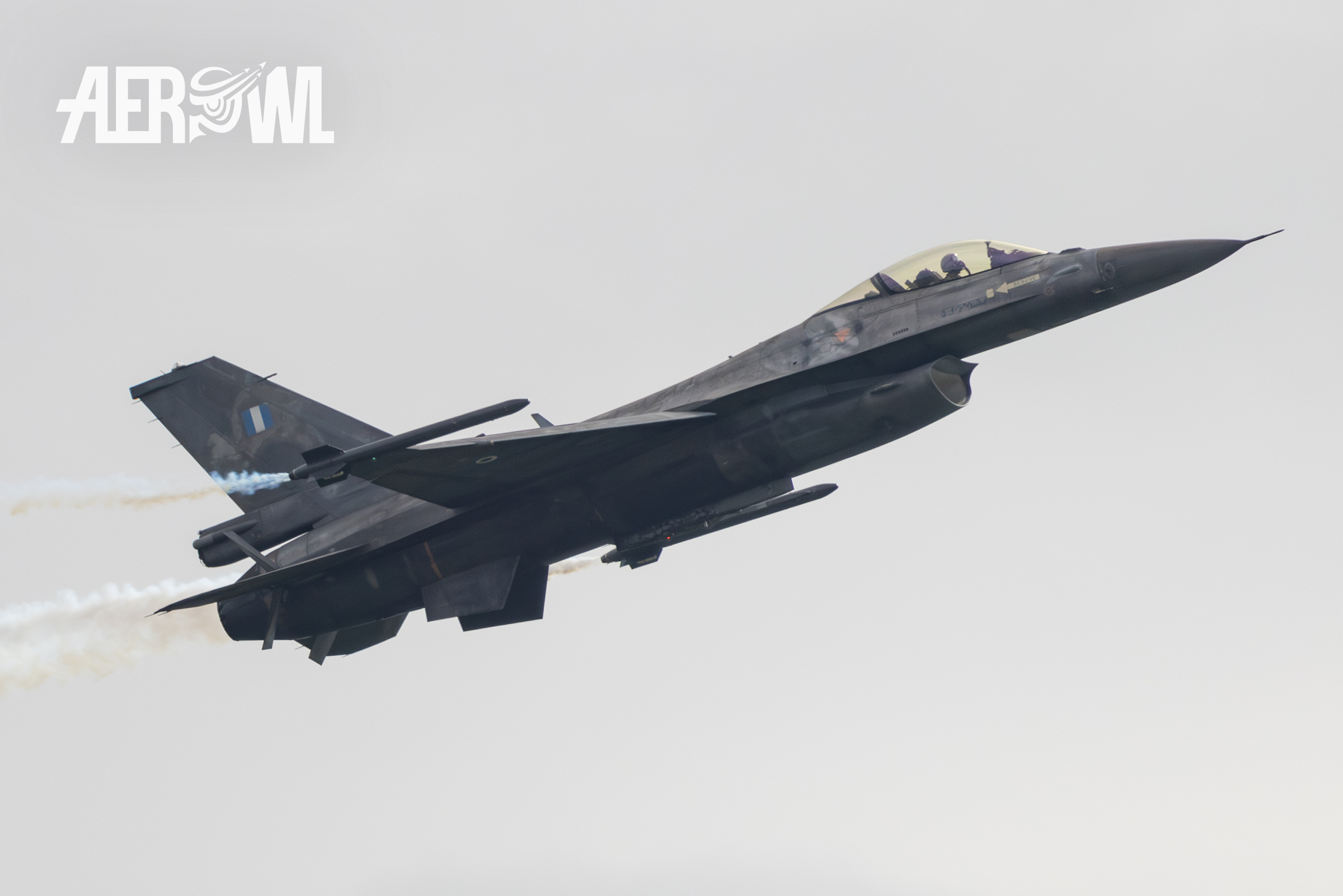Lockheed Marting F-16C Fighting Falcon of the Greek Air Force Demo Team Zeus climbing at the AirPower24 in Zeltweg, Austria.