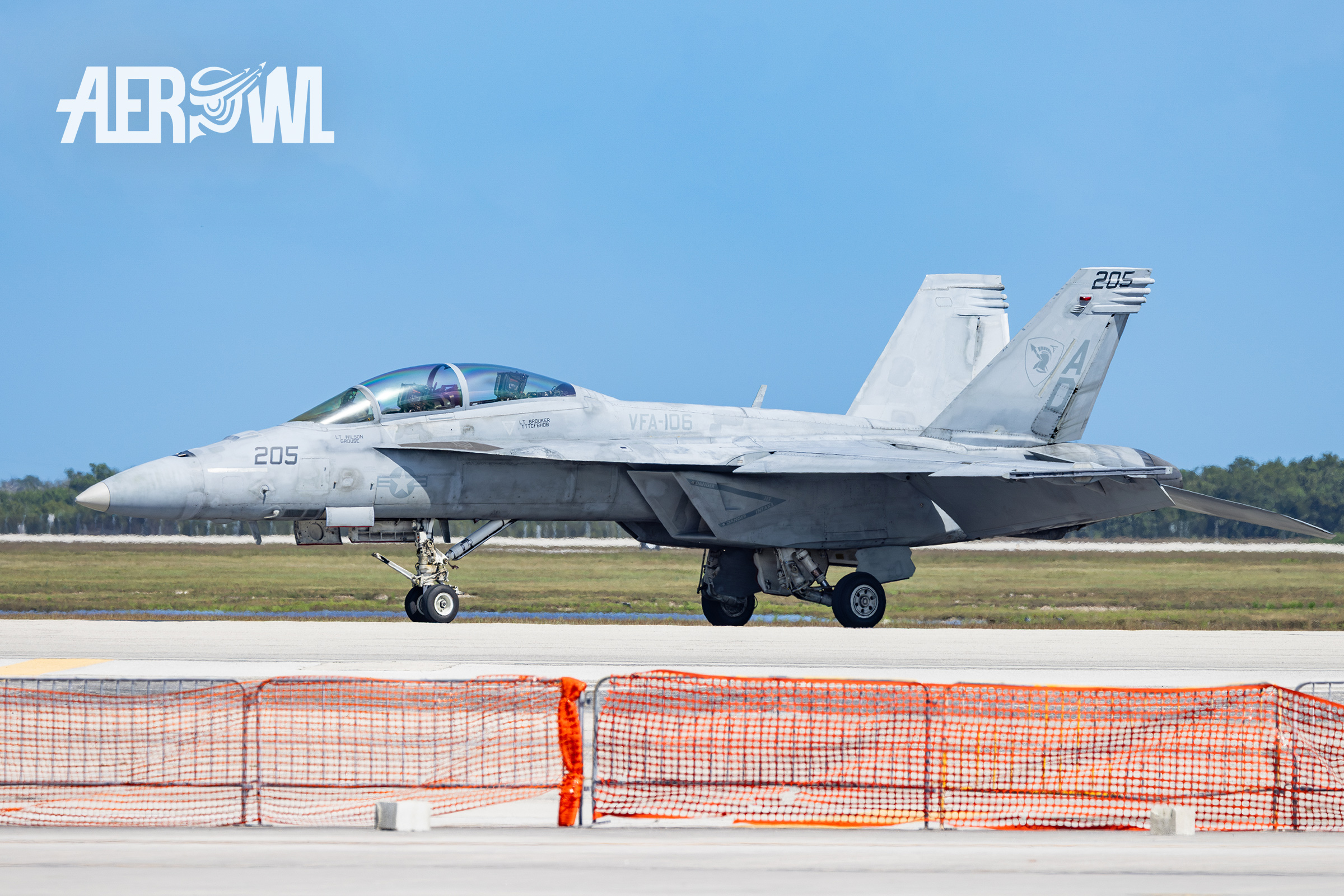 A Boeing F/A-18F Hornet parking at the NAS Key West Southermost Air Spectacular in Florida.