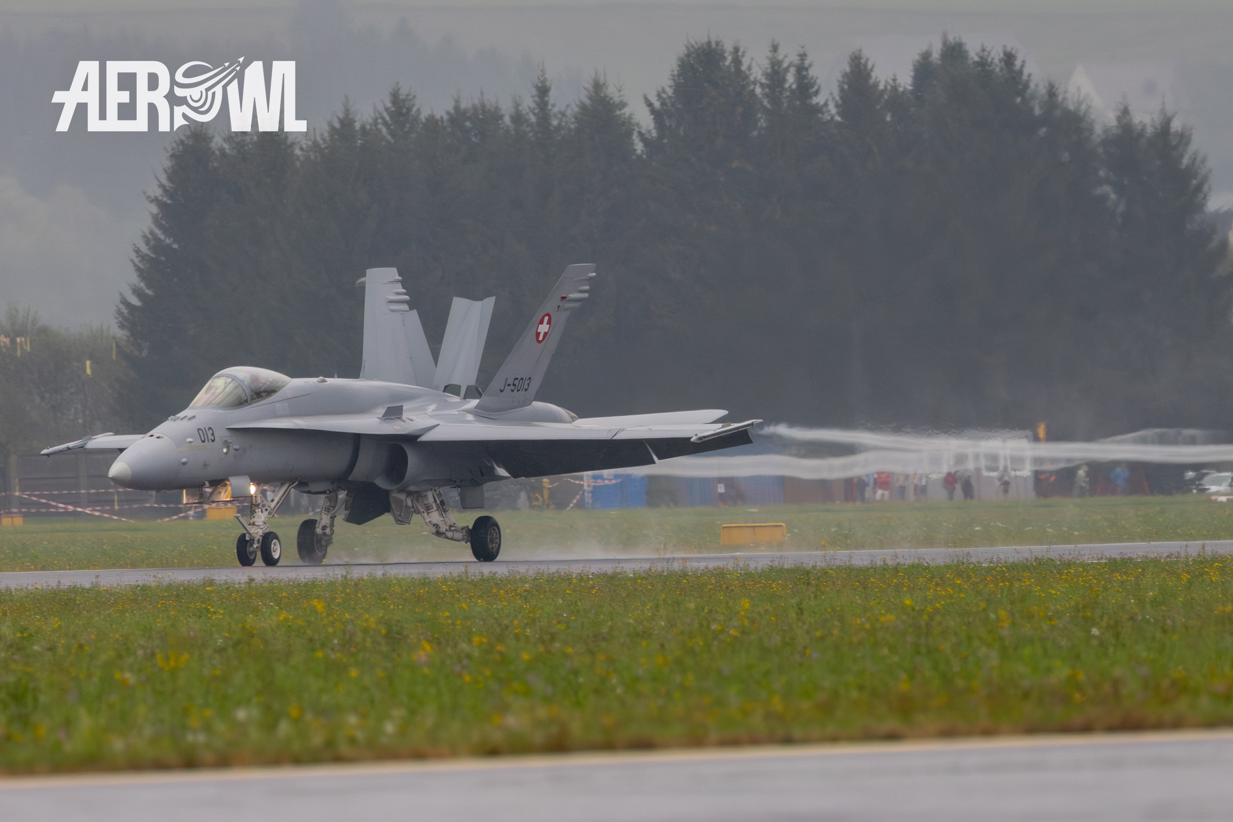 A Swiss Air Force Boeing F/A-18C starts to its air display at the Hinterstoisser airbase during the AirPower24 in Zeltweg, Austria.