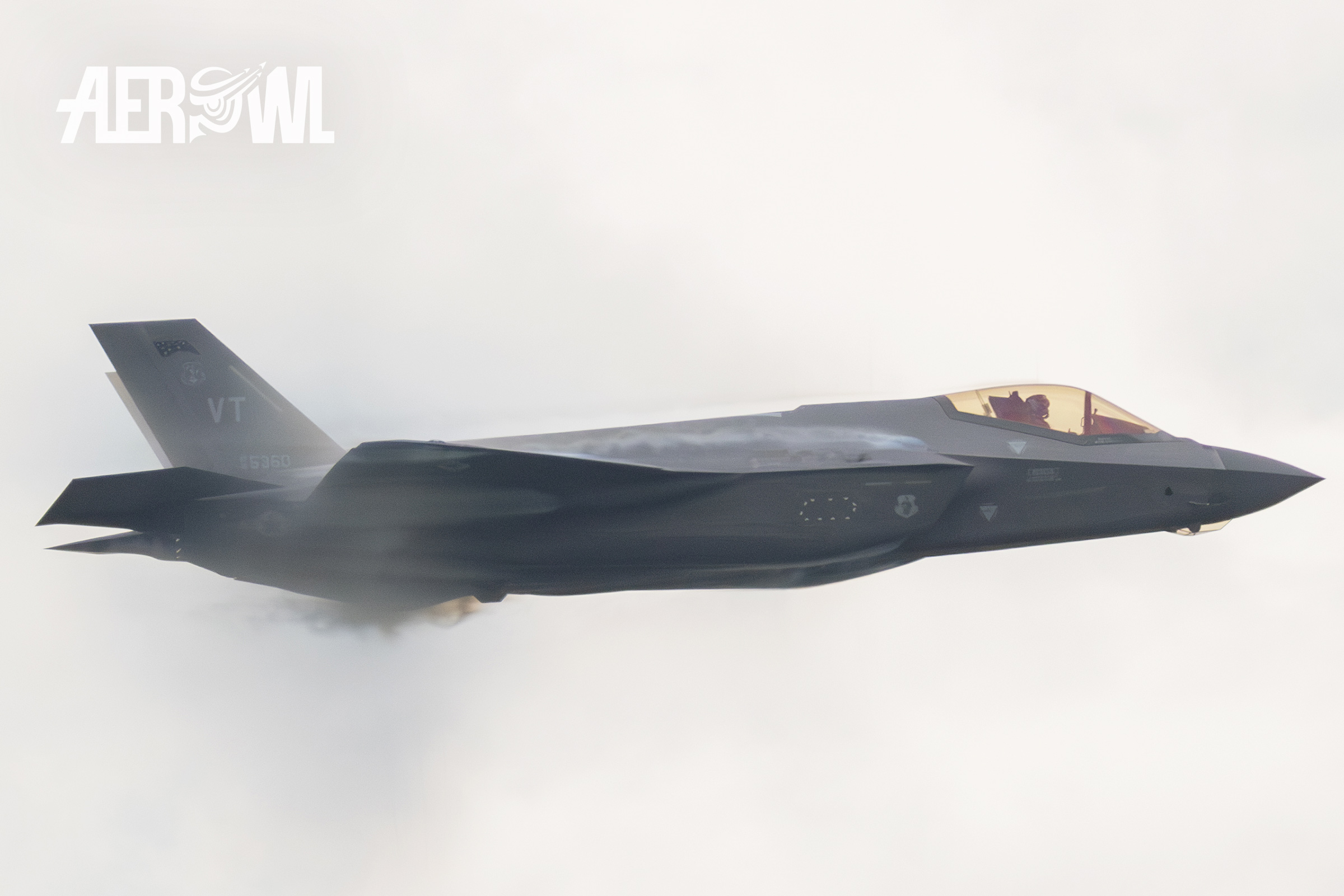 Very fast flying Lockheed Martin F-35A Lightning II, piloted by Melanie “Mach” Kluesner from the U.S. Air Fore F-35A Demonstration Team during the AirPower24 in Zeltweg, Austria.