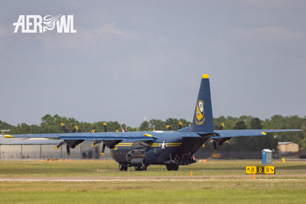 The Blue Angels C-130J Hercules "Fat Albert" lands at the Sun´n Fun 2025 in Lakeland Florida.