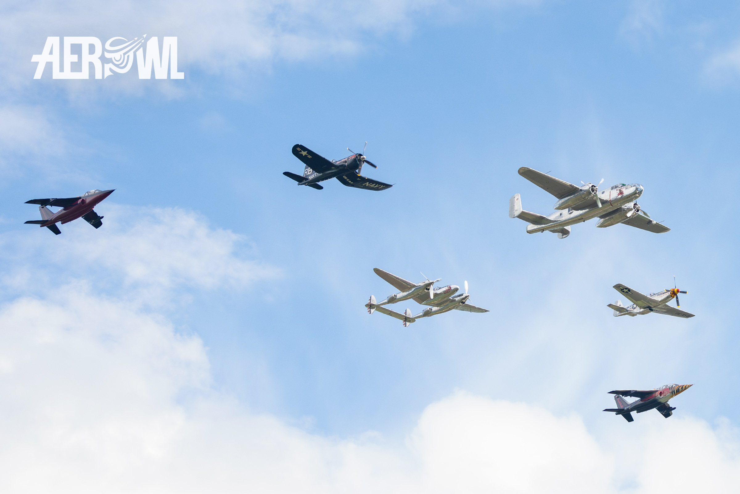 The complete legandary Flying Bulls Fixed Wing Formation at the AirPower24 over the Hinterstoisser air base in Austria.