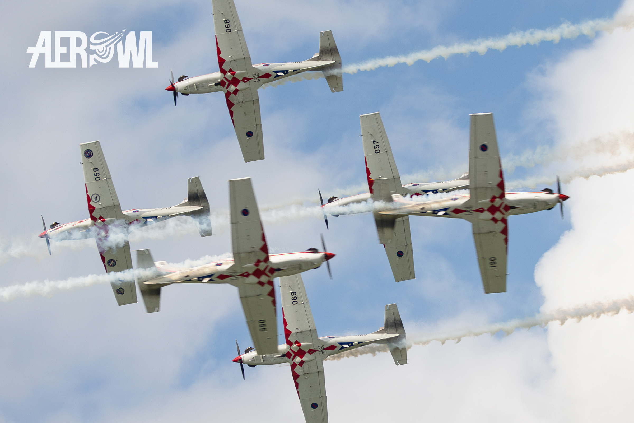 Pilatus PC-9 of the Krila Oluje - Wings of Storm Demo Team during an action air display at the AirPower24 in Zeltweg, Austria.