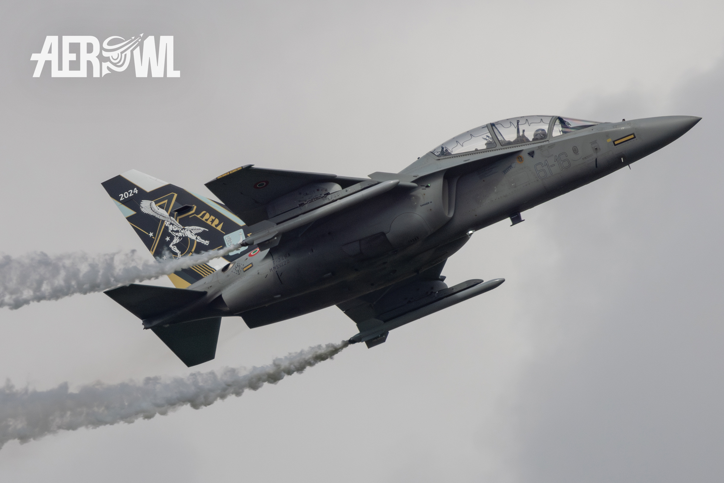 An Italian Air Force Leonardo M-346 Master climbing during its air display at the AirPower24 in Zeltweg, Austria.