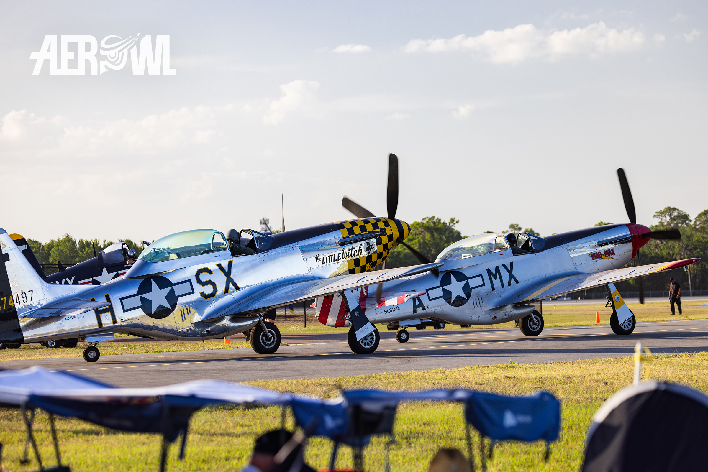 Two North American P-51 Mustangs preparing to start at the Sun´n Fun 2025 in Lakeland, Florida.