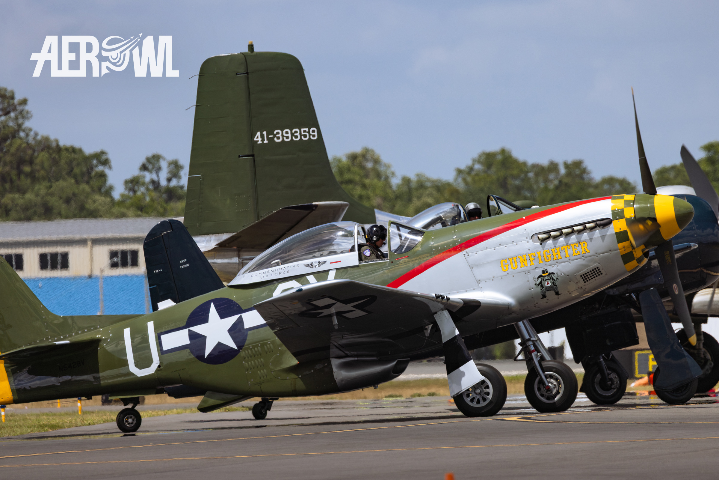 North American P-51 Mustang "Gunfighter" warm up to its air display at the Sun´n Fun 2025 in Lakeland, Florida.