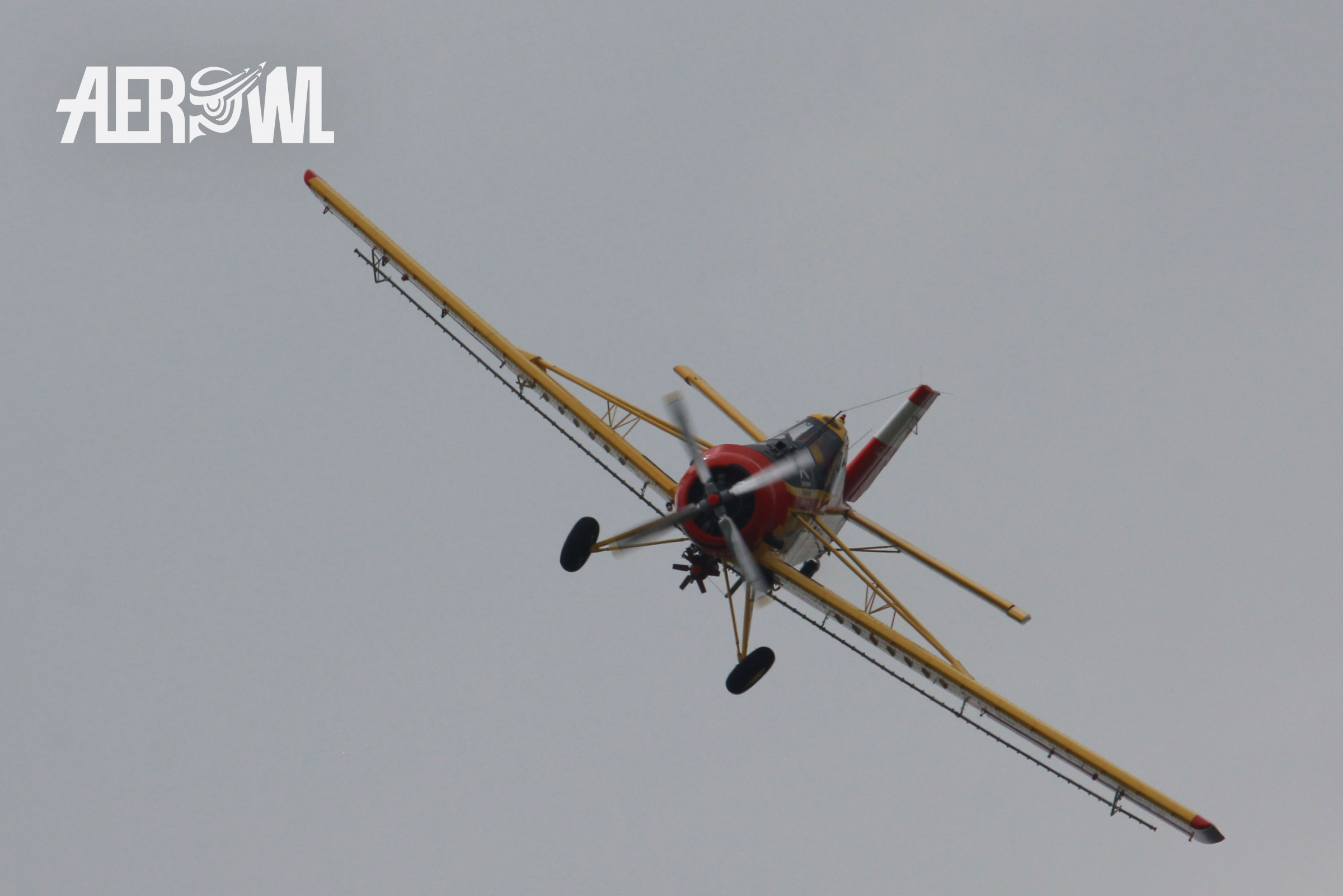 A PZL-106 Kruk approach after its air display during the ILA 2014 at the BER airport Berlin-Brandenburg in Germany.