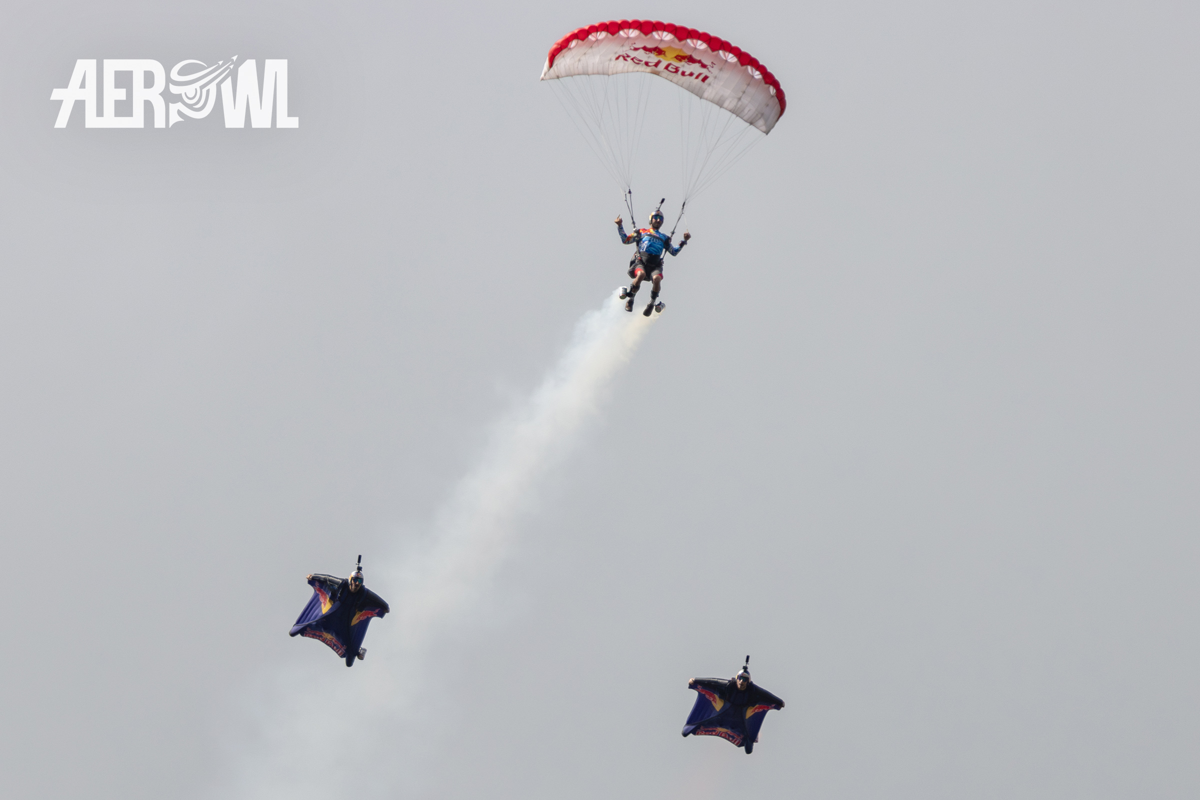 Red Bulls impressive sky diver demo during the AirPower24 at the Hinsterstoisser air base in Zeltweg, Austria.