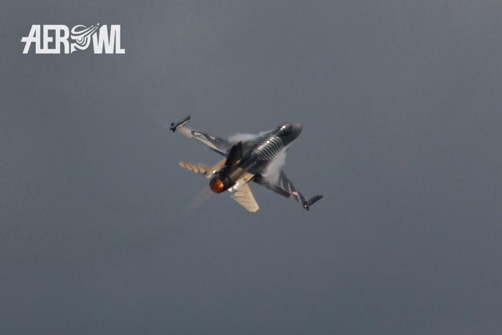SoloTรผrk - F-16C Block 40 (Lockheed Martin - F-16C Fighting Falcon) with afterburner during its air display at the ILA 2014 over the BER airport in Berlin/Brandenburg, Germany.