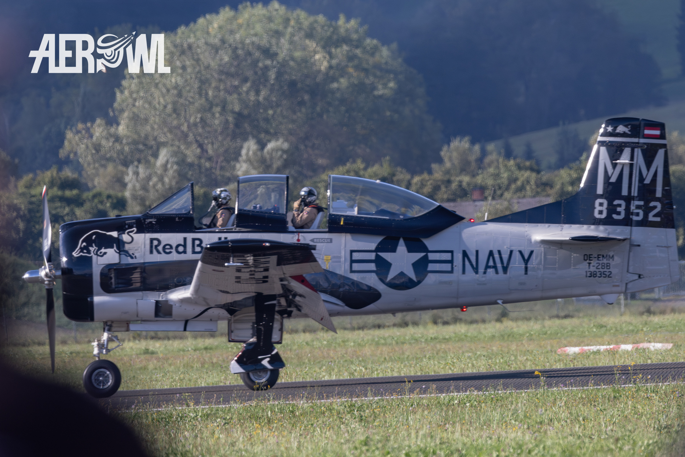 Red Bull - North American T-28B Trojan landing at the Hinterstoisser air base during the AirPower24 in Zeltweg, Austria.