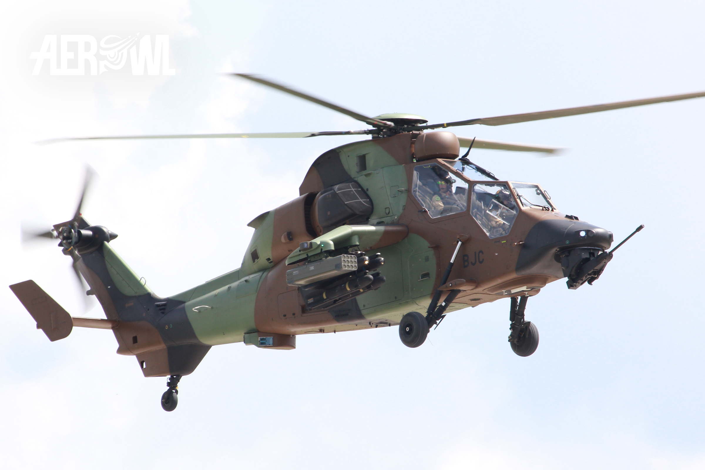 A French Air Force - Eurocopter EC 655 Tiger - HAP version air display during the ILA 2014 at the BER airport Berlin-Brandenburg, Germany.