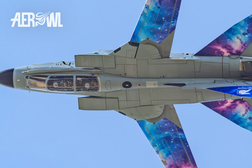 A Tornado with its 70th-anniversary livery spinning around over the runway south of BER Airport Berlin Brandenburg at the ILA Berlin 2026.
