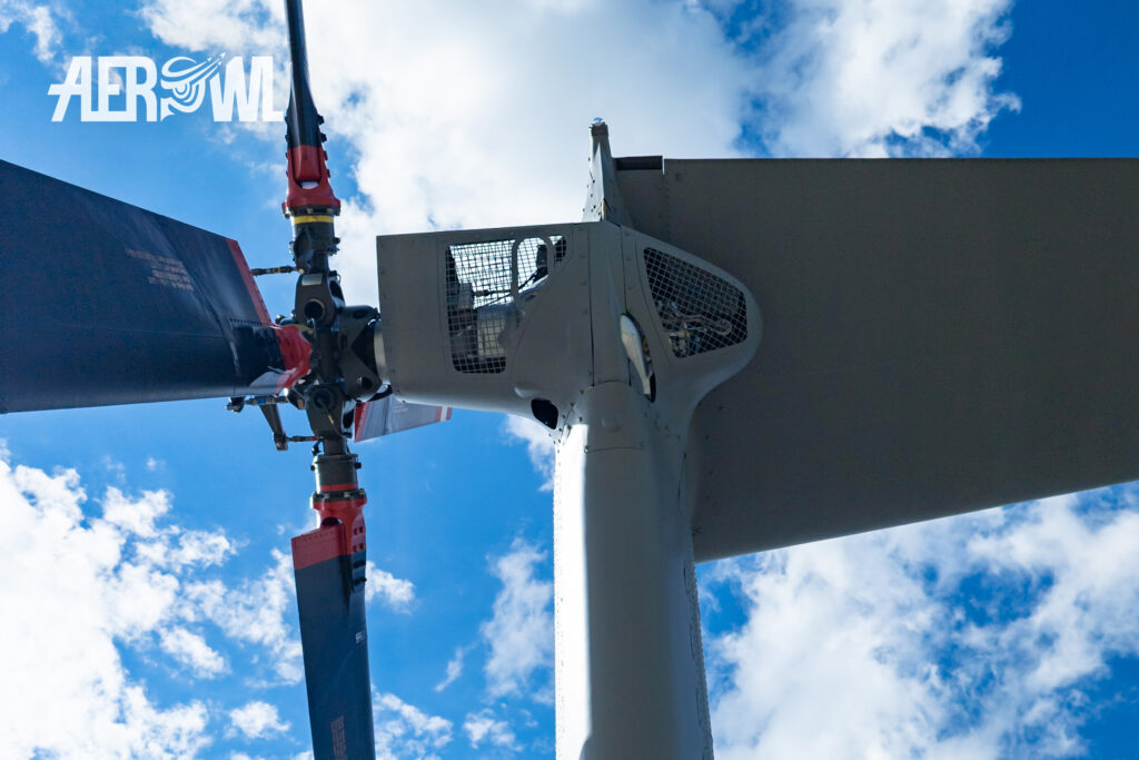 Close-up of the tail rotor of a CH-53 helicopter at the Tag der Bundeswehr 2026 at Fliegerhorst Laage - Tactical Air Force Wing 73.