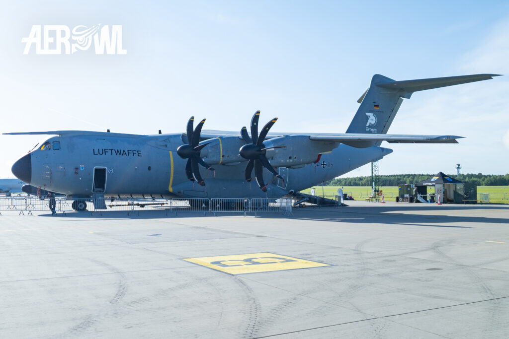 The big A-400M "Atlas" parked in the western zone of the Fliegerhorst Laage at the Tag der Bundeswehr 2026.