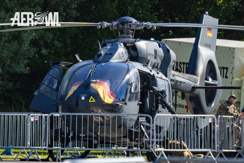 A light Airbus Helicopters H145M belonging to the German Special Forces waiting for the first visitors during the Tag der Bundeswehr 2026 at Fliegerhorst Laage in Germany.