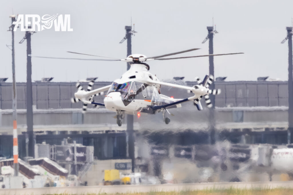 The unique Airbus Helicopters Racer High Speed Demonstrator hovering ready over 06/24L for it´s presentation at the ILA Berlin 2026 at the BER Airport Berlin Brandenburg.