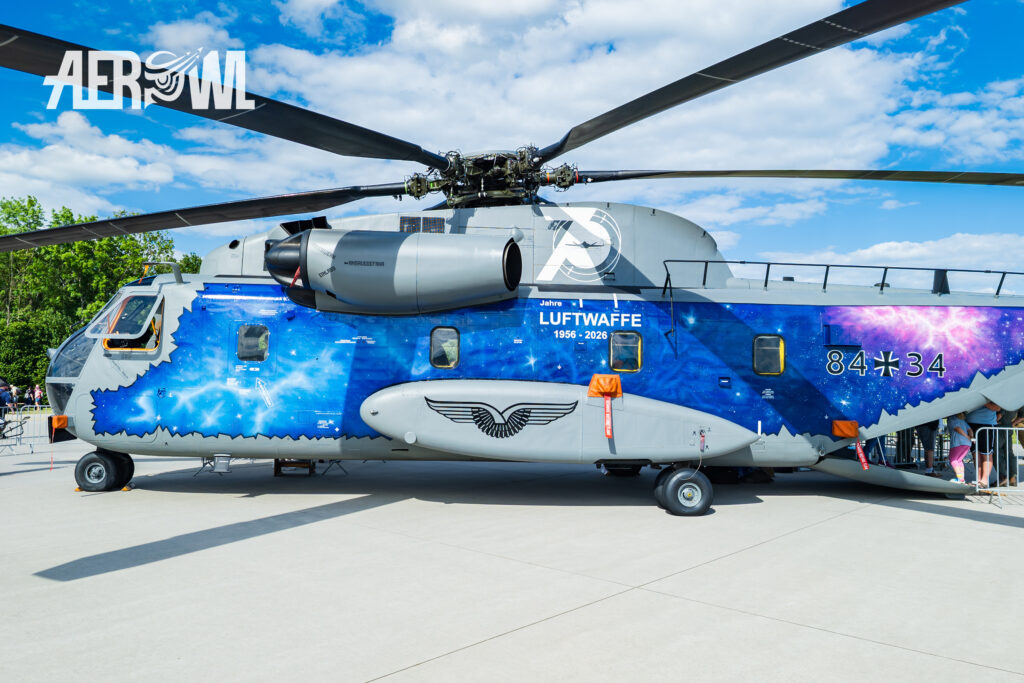 The stunning livery of the 70th-anniversary CH-53G on static display at Fliegerhorst Laage during the Tag der Bundeswehr 2026.