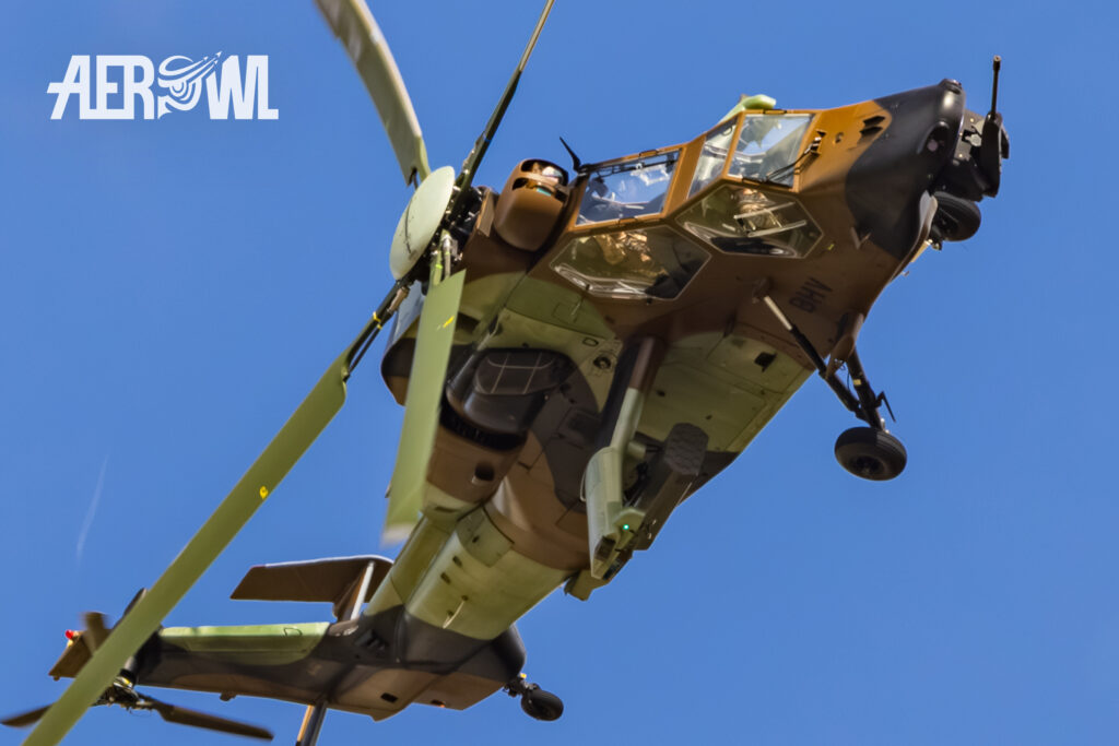A close up of the Armée de l’Air et de l’Espace Tiger HAD during the ILA Berlin 2026 at the BER Airport Berlin Brandenburg.