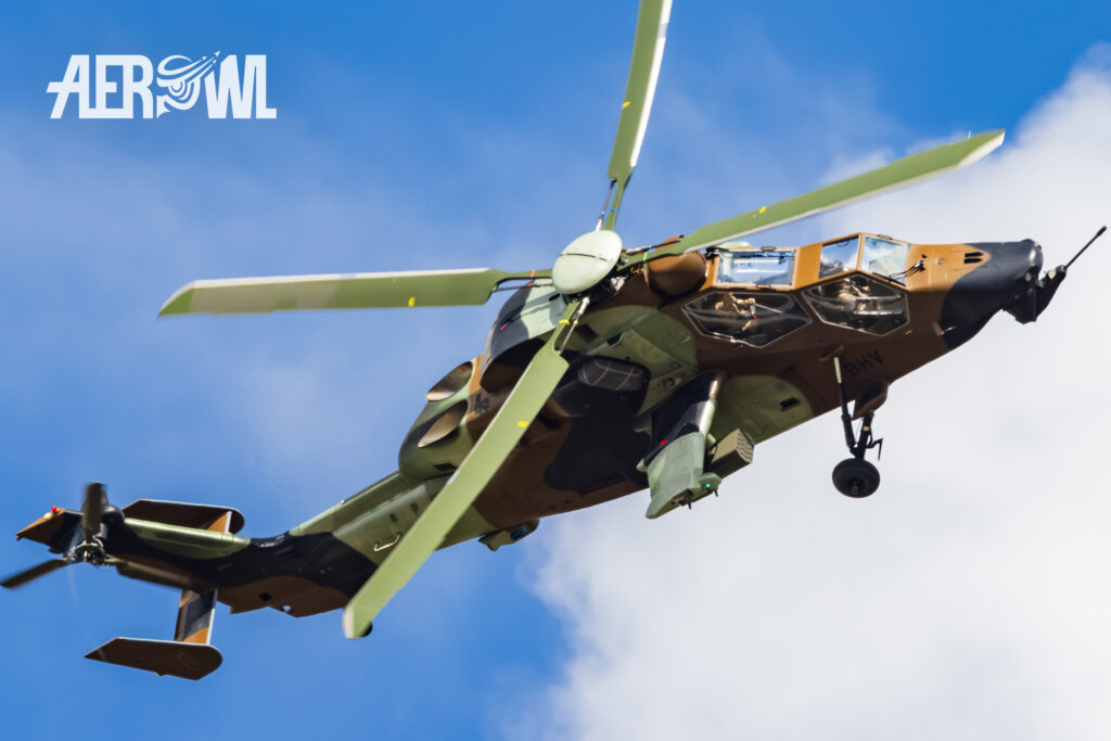 The Tiger HAD of the Armée de l’Air et de l’Espace turning over the runway south at the BER Airport Berlin Brandenburg during the Tiger air display during the ILA Berlin 2026.