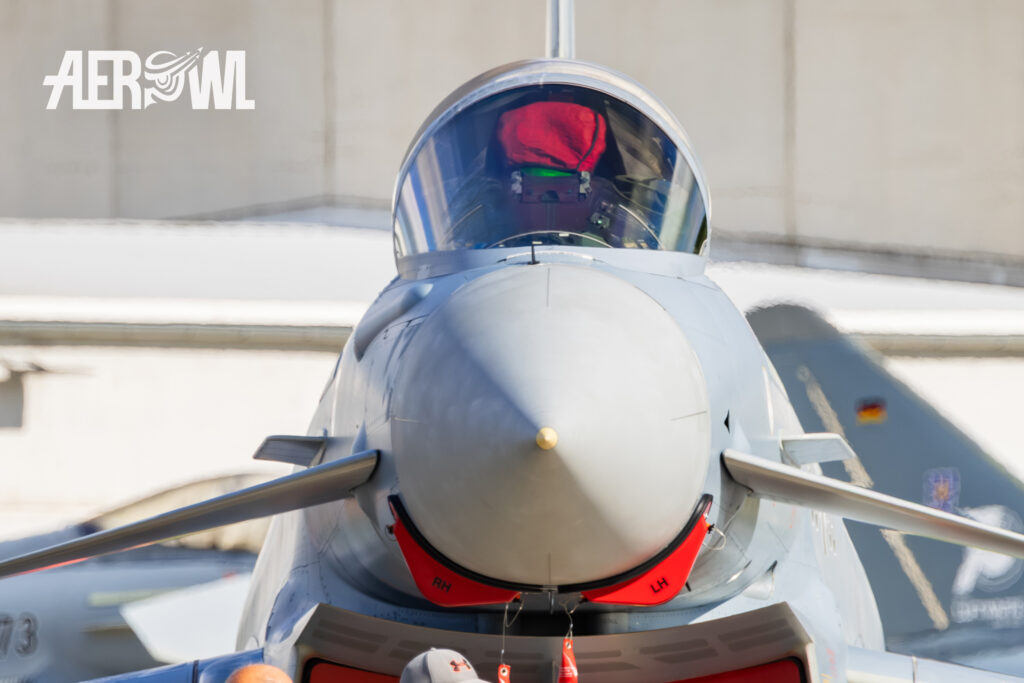 A Eurofighter Typhoon parked at the Tag der Bundeswehr 2026 at Fliegerhorst Laage - Tactical Air Force Wing 73 in Germany.