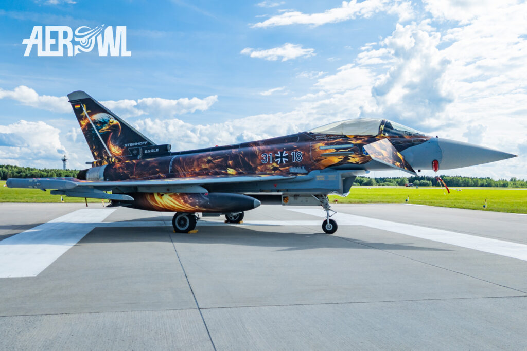 The special livery of the Eurofighter 31+18 is one of the most impressive designs at the Tage der Bundeswehr 2026 at the Fliegerhorst Laage - Tactical Air Force Wing 73.