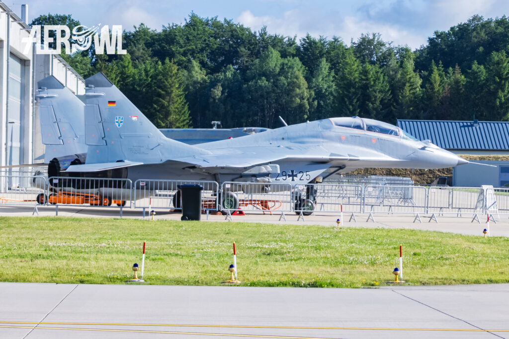 Static display of the old Mikojan-Gurewitsch MiG-29UB at the Fliegerhorst Lage during the Tag der Bundeswehr 2026.