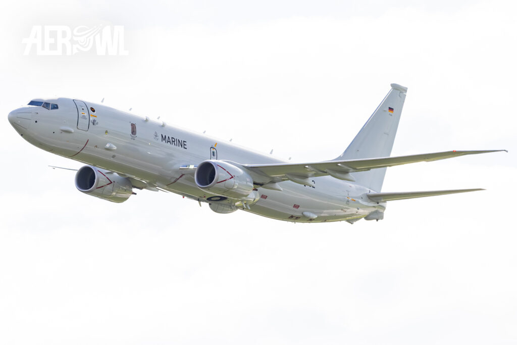 One of our three German Boeing P-8A Poseidons takes to the skies for a brief air show over Fliegerhorst Laage during the Tag der Bundeswehr 2026.