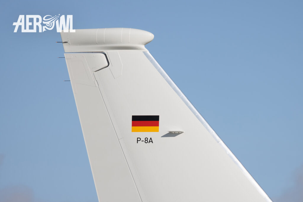 The massive rudder of a parked Boeing P-8A Poseidon in the western section of Fliegerhorst Laage during the Tag der Bundeswehr 2026.