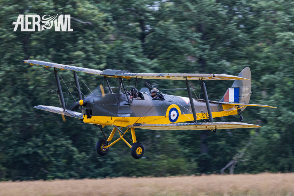 A masterpiece: A De Havilland DH-82A Tiger Moth II lands at the Bienenfarm in Brandenburg after a flight as part of the “Stearman & Friends 2026” event.