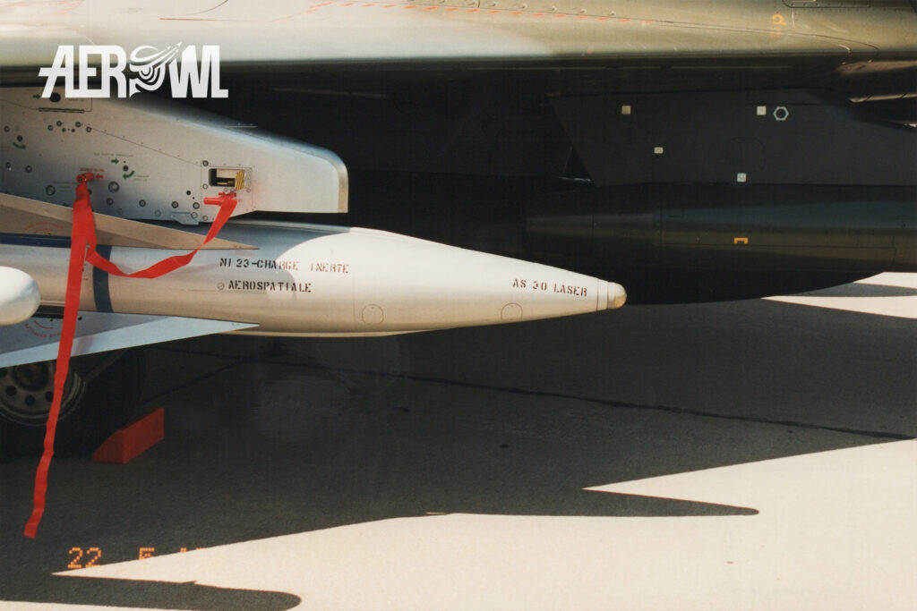 The AS.30 is a short-range air-to-ground missile developed by Aérospatiale for the French Air Force, seen here mounted under a Mirage 2000N.