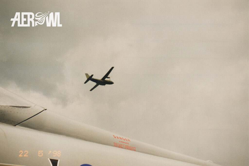 A German Air Force C-160 Transall overflies the runway of what is now Berlin Brandenburg Airport (BER) during ILA 1998 in Berlin-Schönefeld.