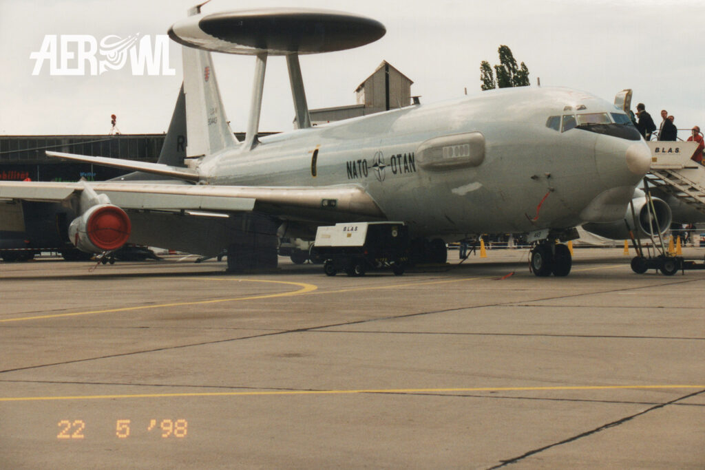 The Boeing E-3A Sentry (AWACS) was one of the prominent exhibits and a major attraction at ILA 1998 in Berlin-Schönefeld.