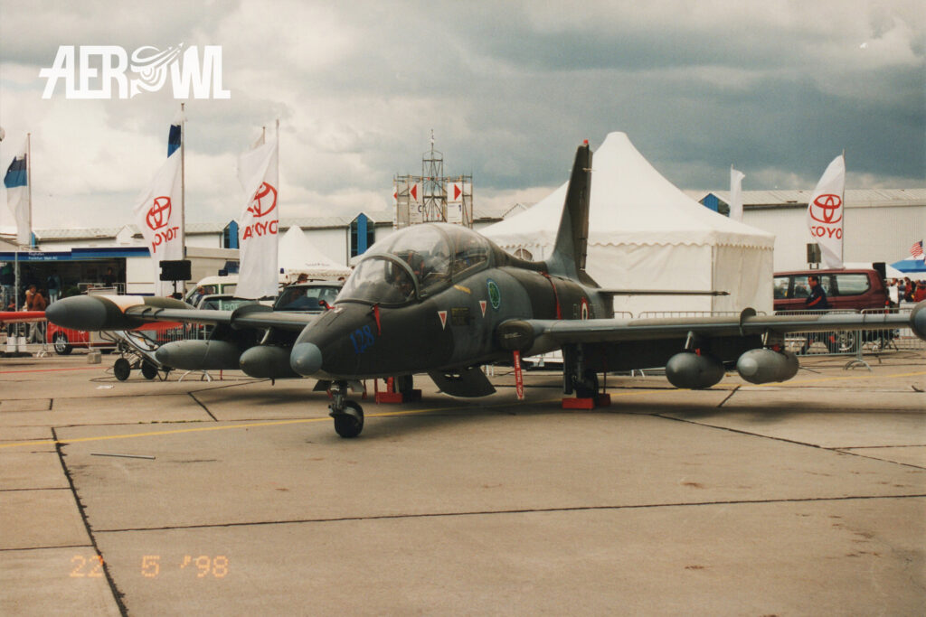 A Italian Air Force MB-339 in camouflage on static display at ILA 1998 in Berlin-Schönefeld.